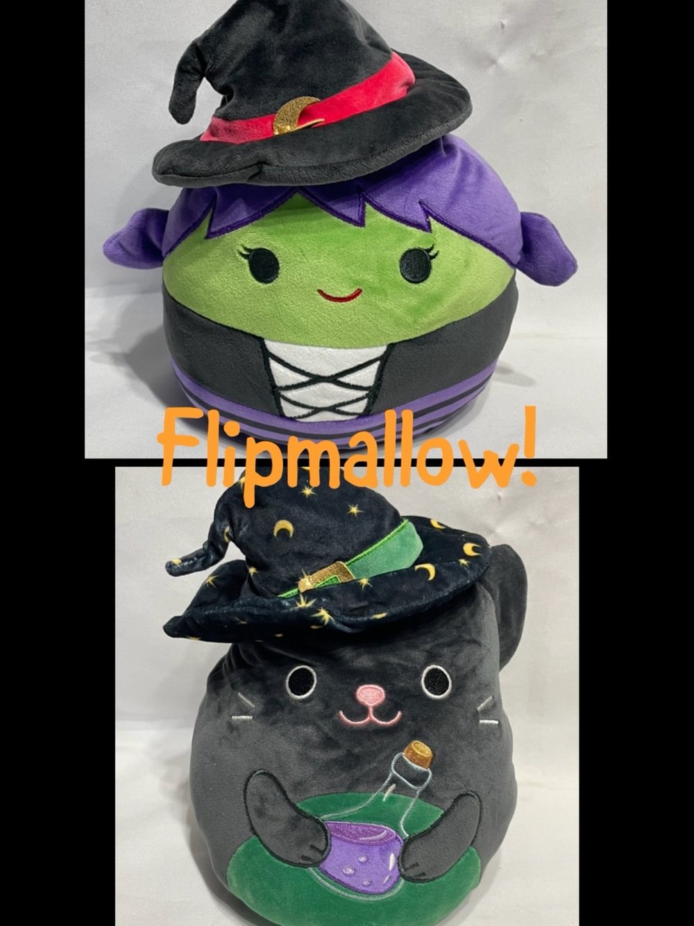 Squishmallows FlipAMallow Roslyn the Green Witch/Cleo the Witch Black Cat plush